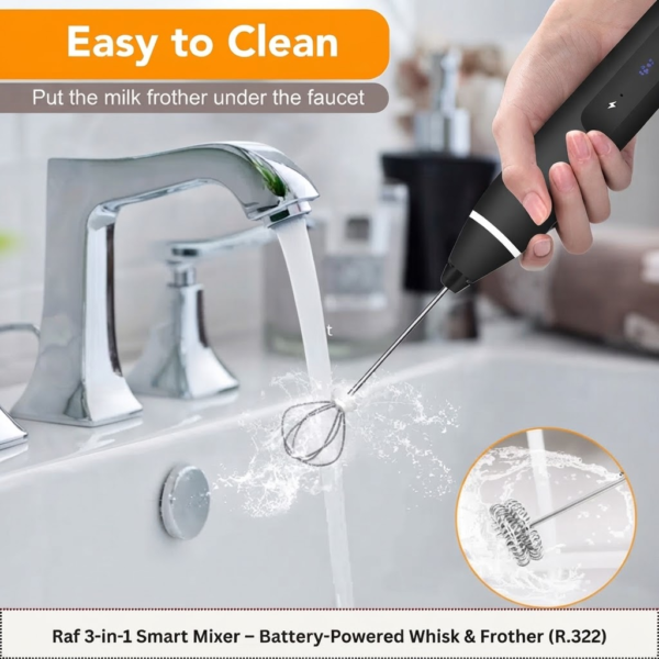 RAF Electric Beater 3 in 1 Rechargeable Hand Mixer – Portable Coffee Blender, Milk Frother & Whisk with Attachments - Image 3