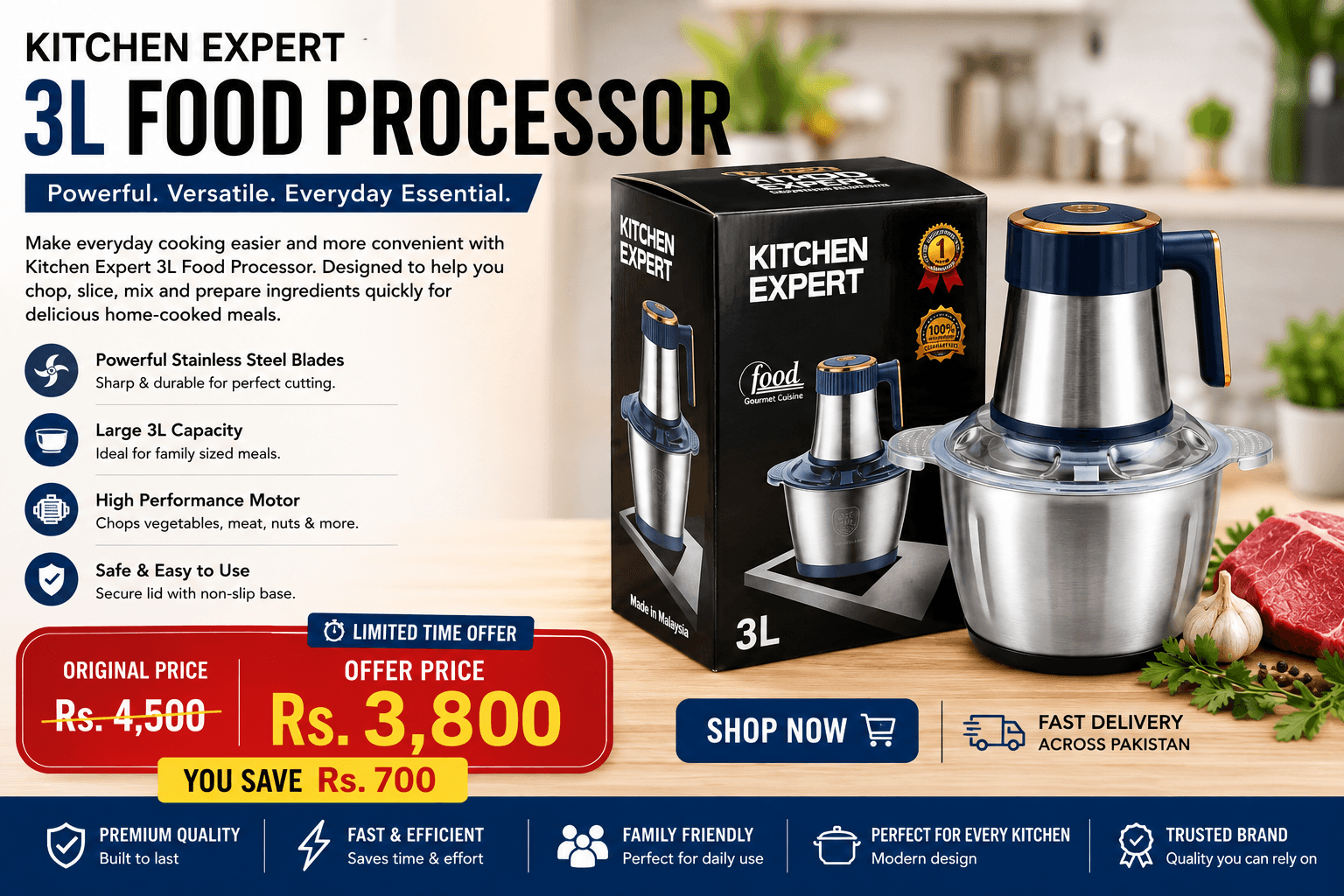 Food Processor Kitchen Expert 3L Stainless Steel In Pakistan