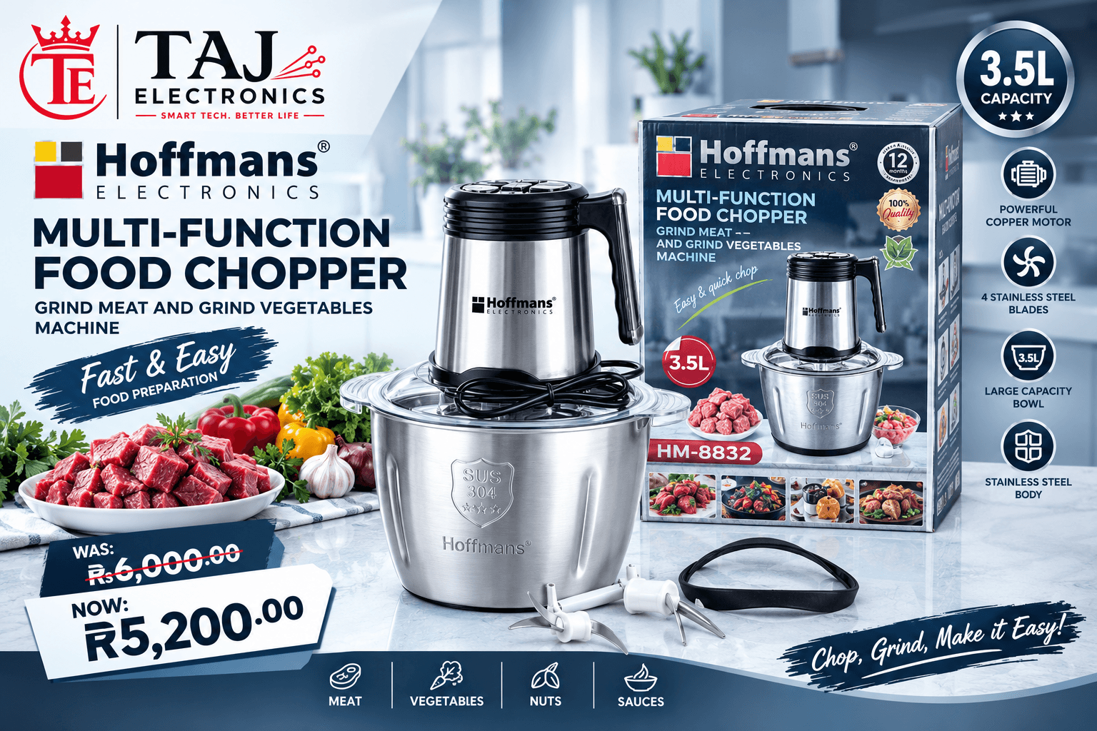 Hoffmans Multi-Function Food Chopper HM-8832 3.5 L